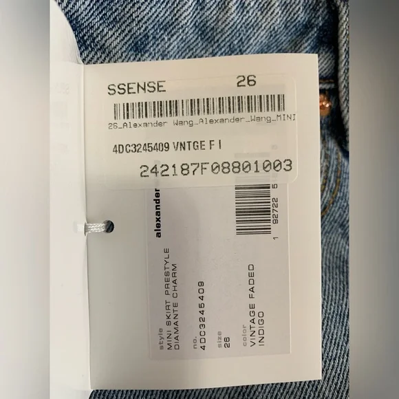 New Alexander Wang MINI SKIRT PRESTYLE DIAMANTE CHARM Sz 26 - Picture 5 of 6